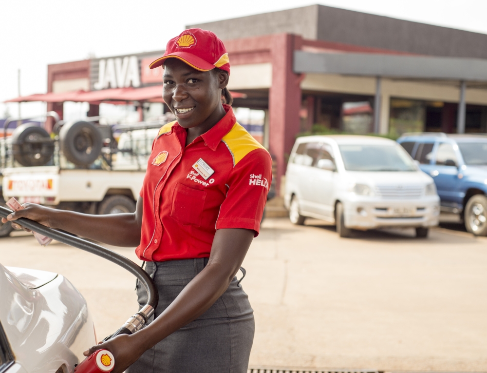 woman working at shell petrol pump