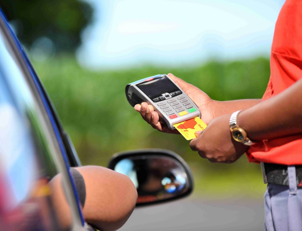 man swiping card